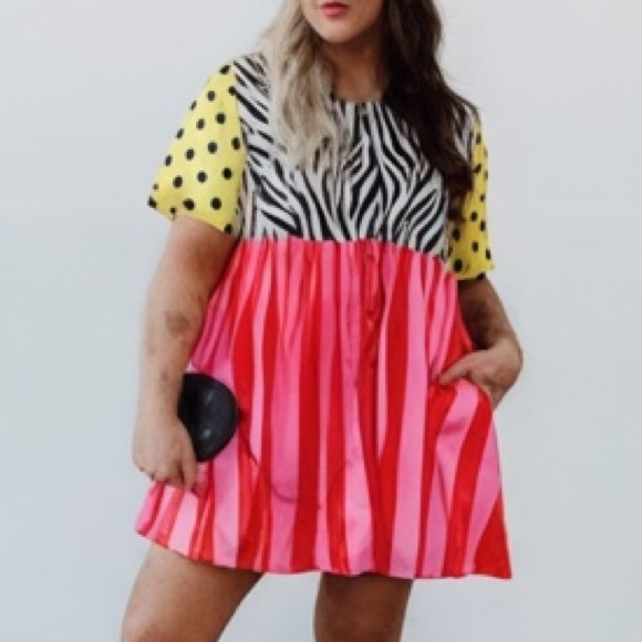 Pink and Yellow Striped Midi Dress - Picture 2 of 4